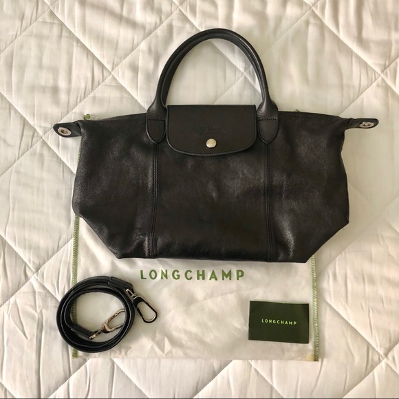 Longchamp Le Pliage Cuir Small Handbag, Black Longchamp Le Pliage Cuir Small Handbag, Black